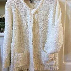 Off white nubby cardigan Boucle tweed like sweater